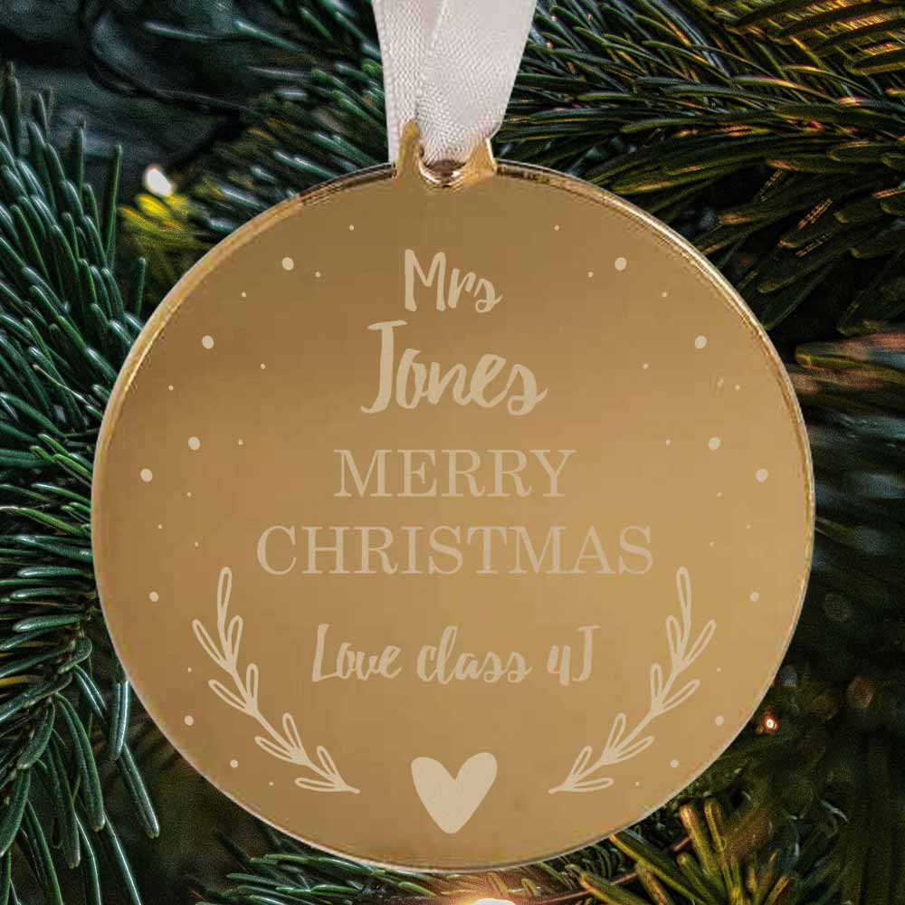 Personalised Gold Mirrored Christmas Bauble For Teachers - Click Image to Close