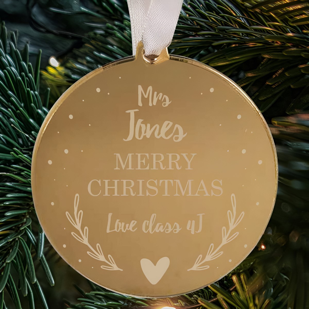 Personalised Gold Mirrored Christmas Bauble For Teachers - Click Image to Close