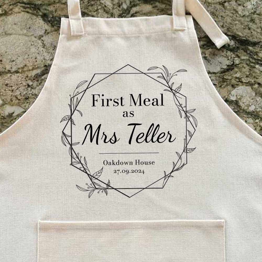 Personalised First Meal as Mr/Mrs Protective Wedding Apron - Click Image to Close