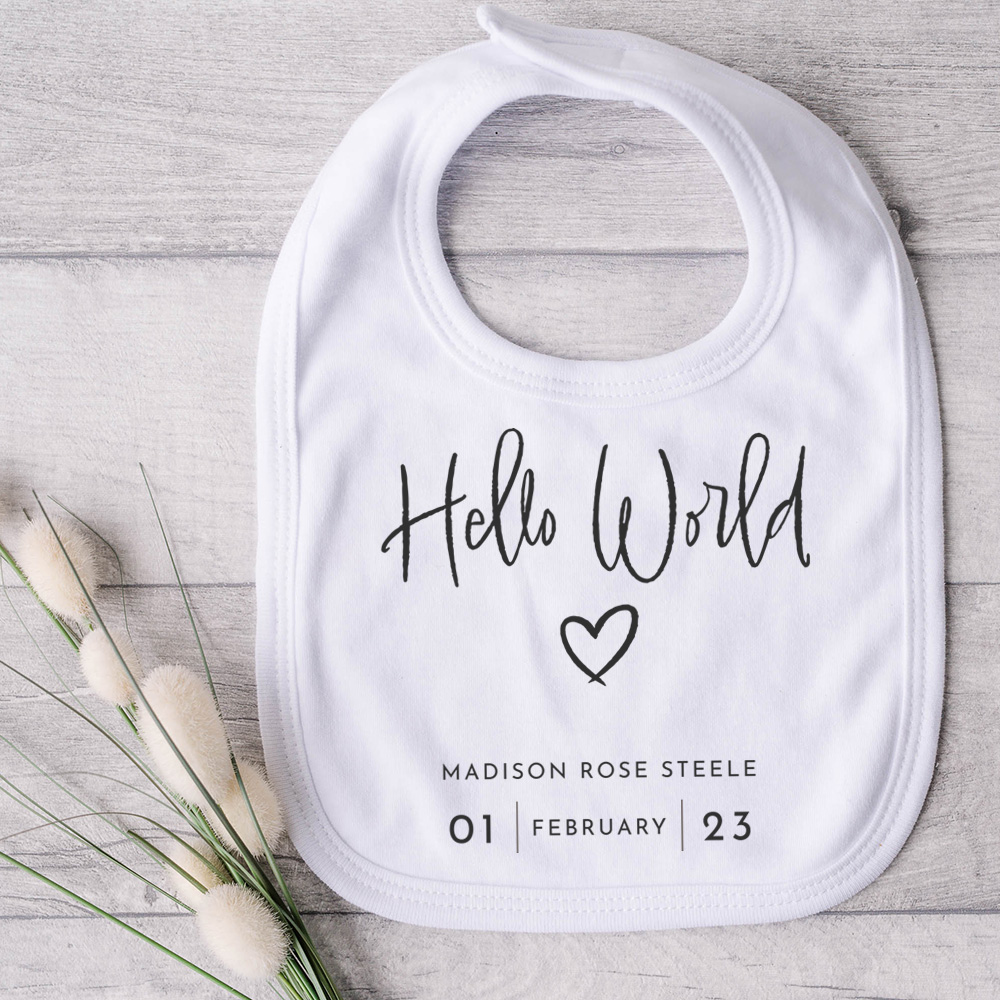 Personalised Hello World Baby Bib - Click Image to Close