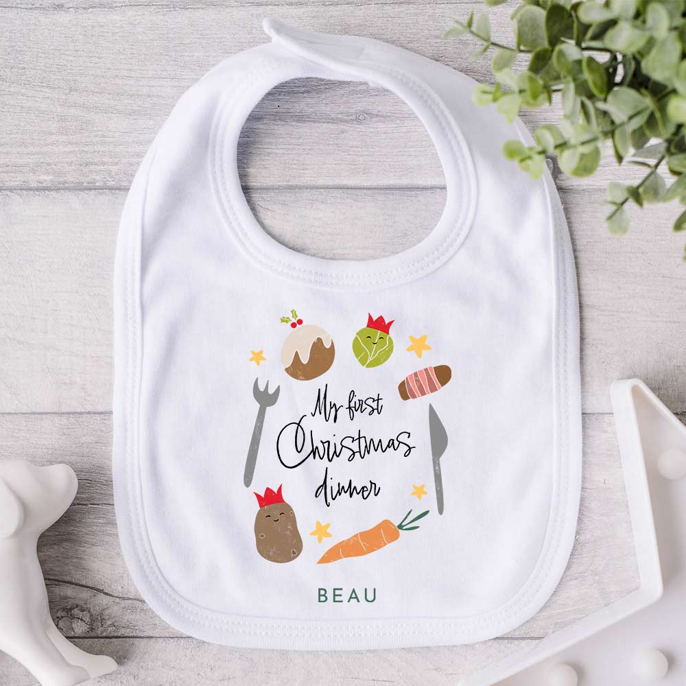 Personalised First Christmas Dinner Baby Bib - Click Image to Close