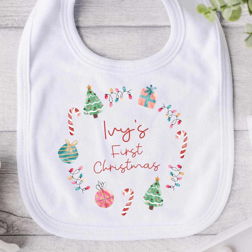 Personalised First Christmas Baby Bib - Click Image to Close