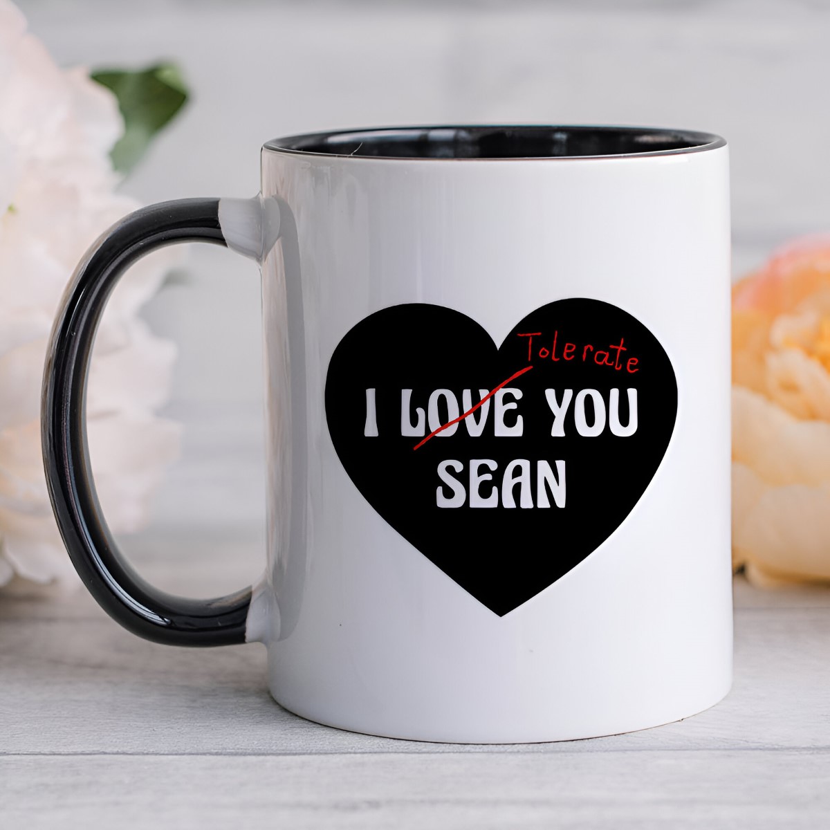 Personalised I tolerate You Heart Black Handled Mug - Click Image to Close