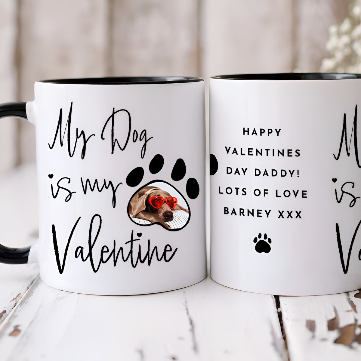 Personalised Photo Upload My Dog Is My Valentine Black Mug - Click Image to Close