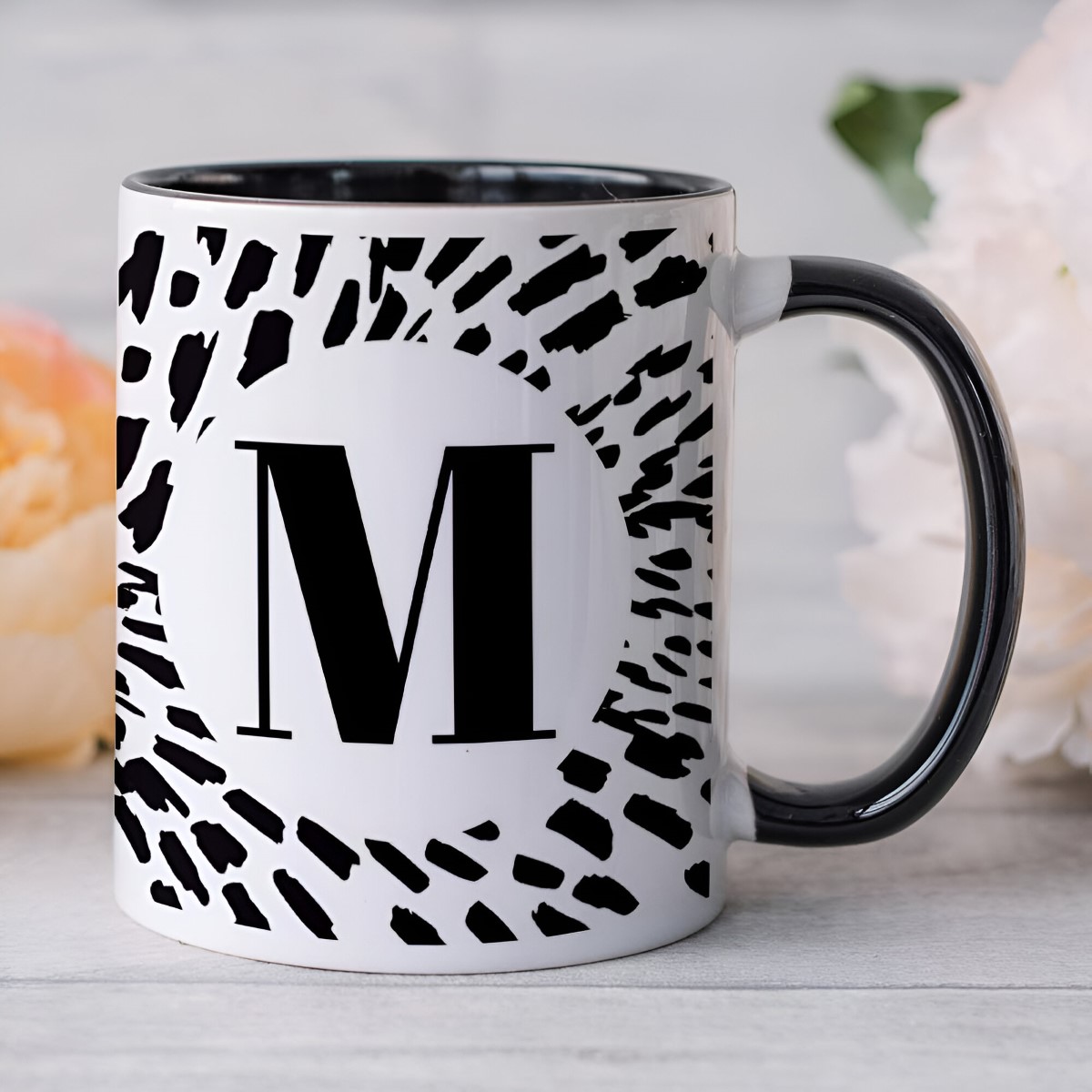 Personalised Animal Print Initial Black Mug - Click Image to Close