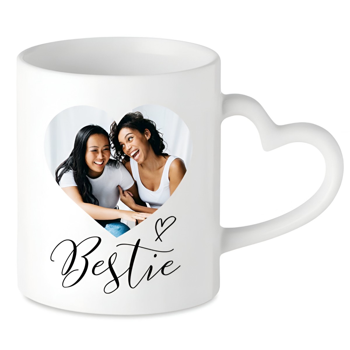 Personalised Heart Photo Script Bestie Heart Handled Mug - Click Image to Close