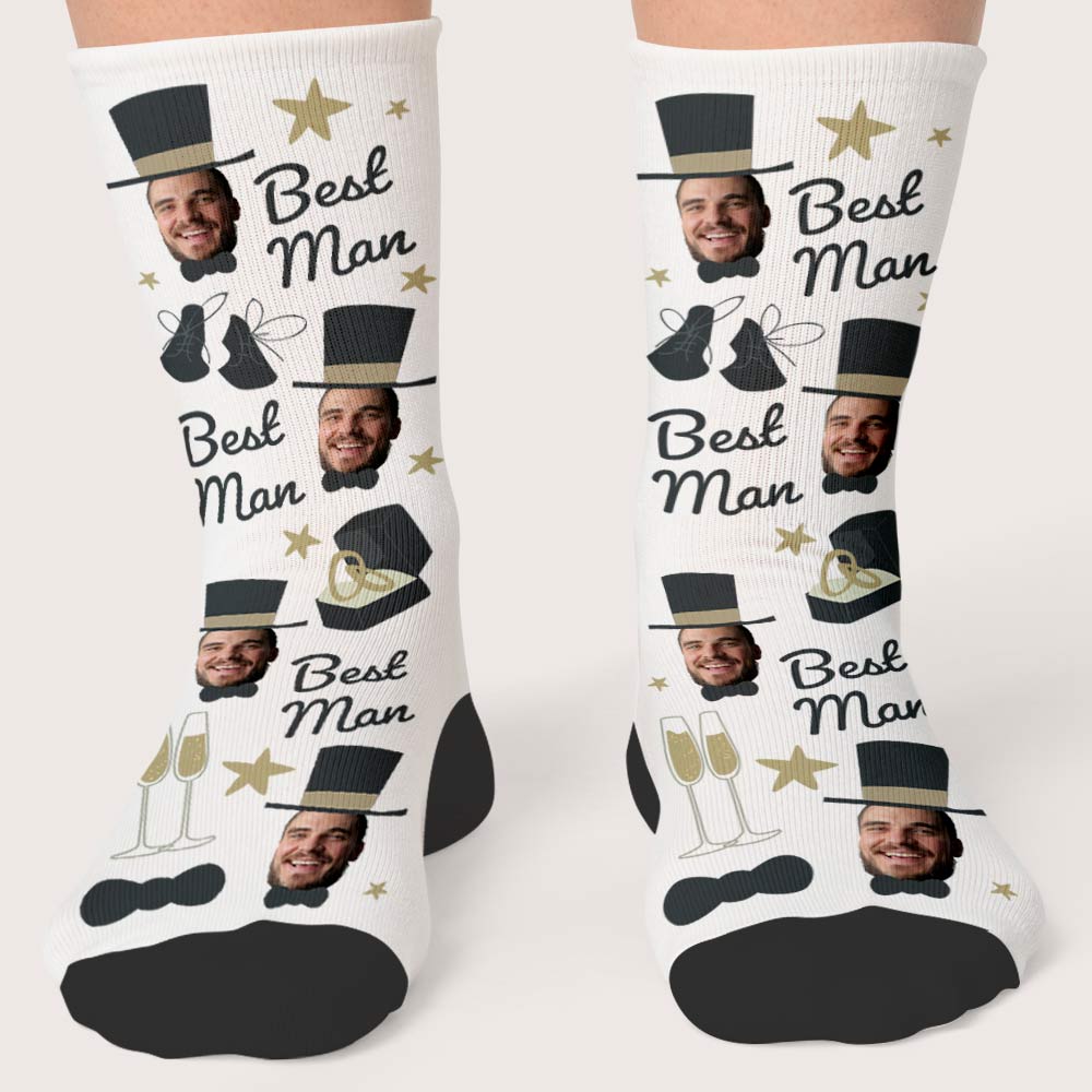 Personalised Photo Upload Best Man Wedding Day Socks - Click Image to Close
