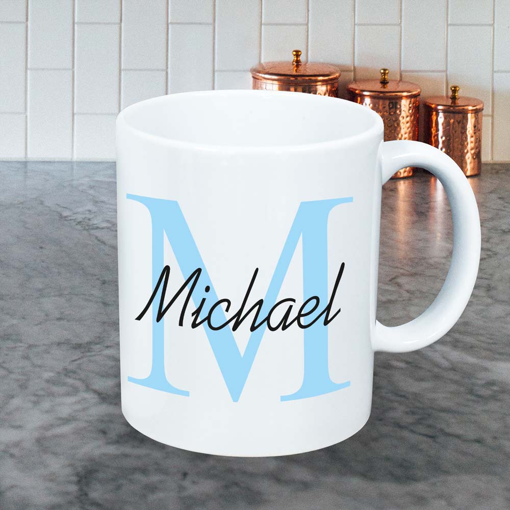 Personalised Mug - Any Name And Initial Blue - Click Image to Close