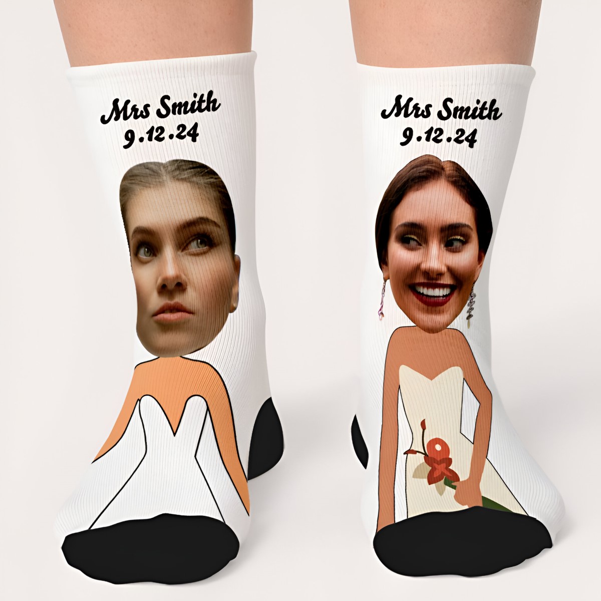 Personalised Bride And Bride Photo Socks - Click Image to Close