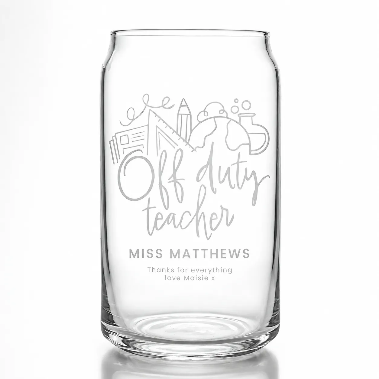 Personalised Off Duty Teacher Beer Can Glass Personalised Off Duty Teacher Beer Can Glass