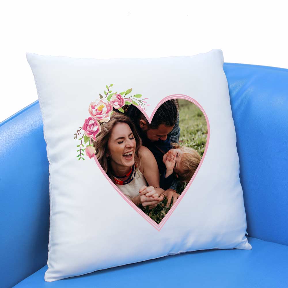 Personalised Photo Cushion - Love Heart Flowers - Click Image to Close