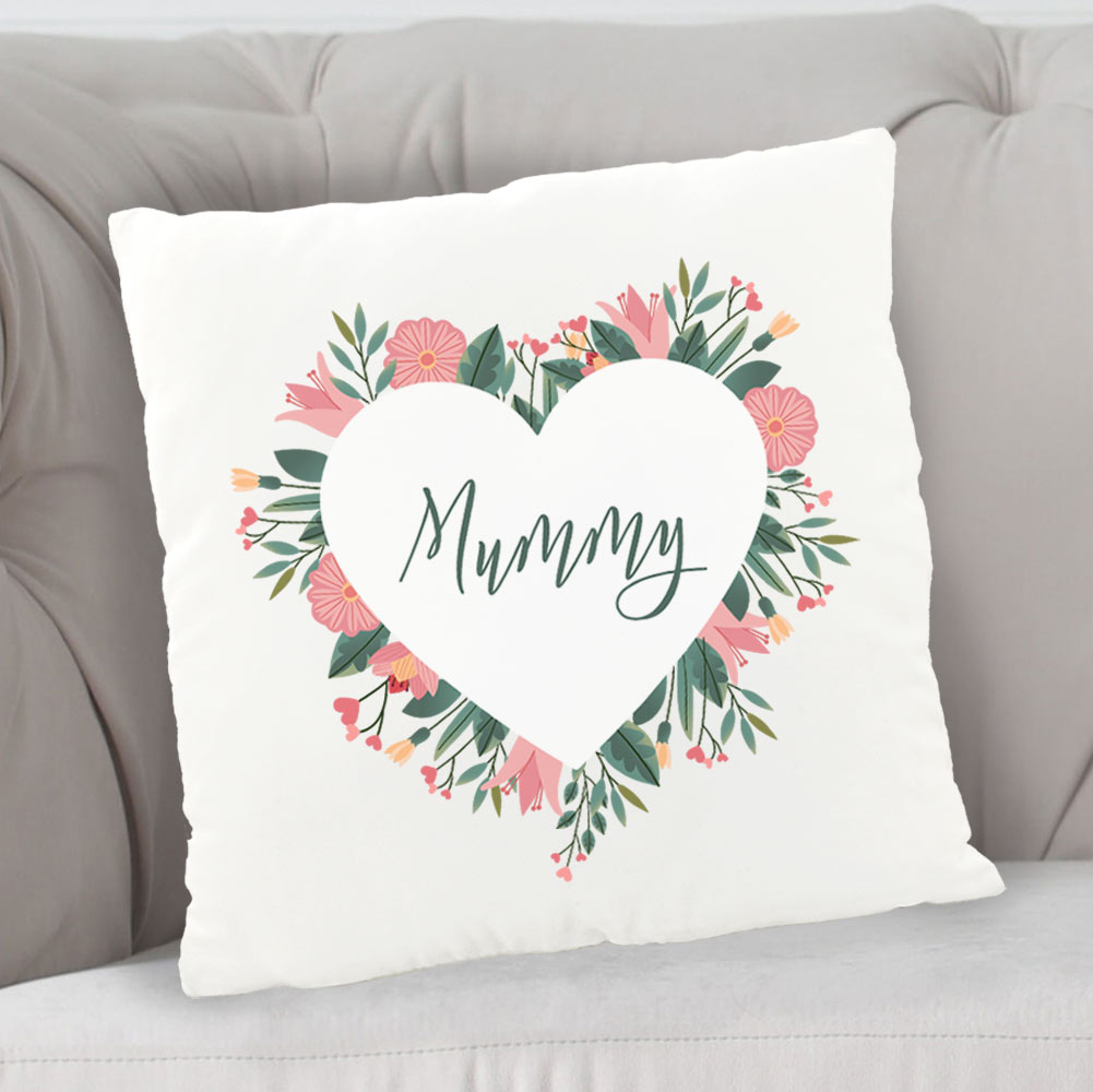Personalised Mother's Day Floral Heart Wreath Cushion - Click Image to Close