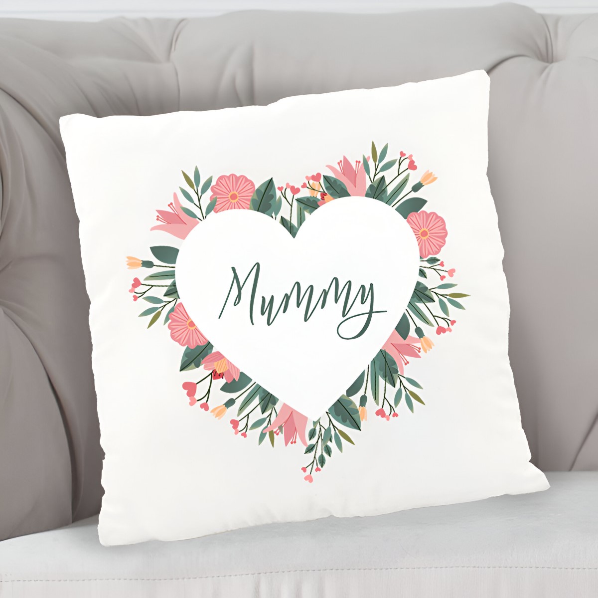 Personalised Mother's Day Floral Heart Wreath Cushion - Click Image to Close