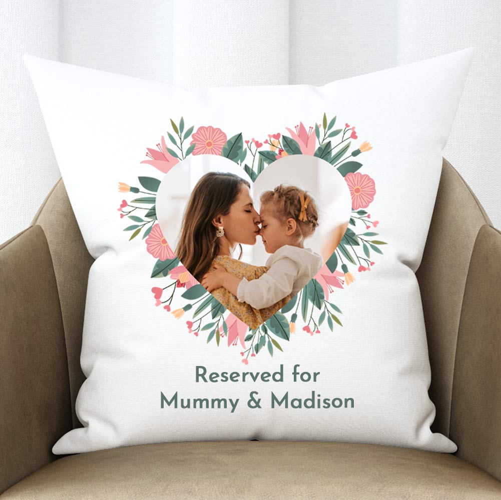 Photo Upload Mother's Day Floral Heart Cushion - Click Image to Close