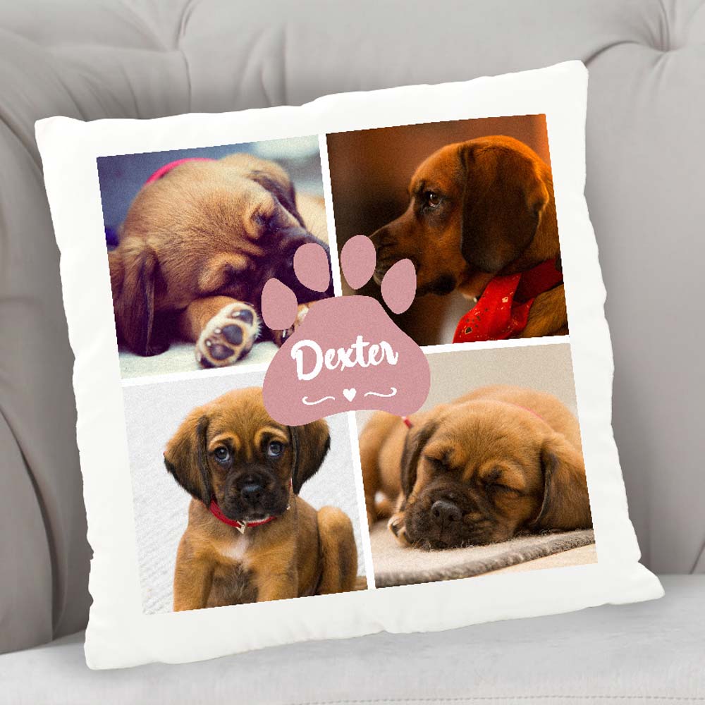 Personalised Multi Photo Upload Dog Cushion Choose Colour - Click Image to Close