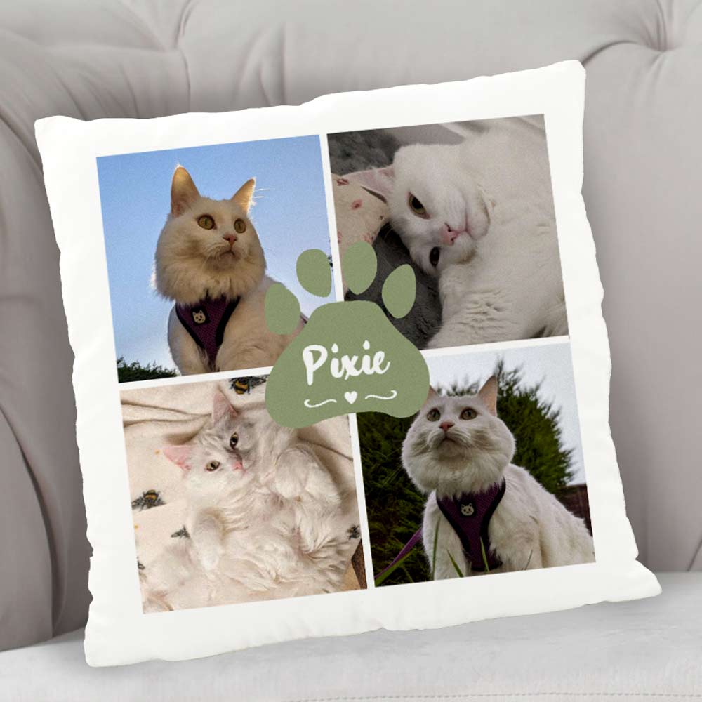 Personalised Multi Photo Upload Cat Cushion Choose Colour - Click Image to Close