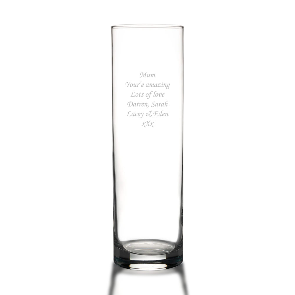 Personalised Tall Cylinder Vase 26cm Any Message Engraved - Click Image to Close