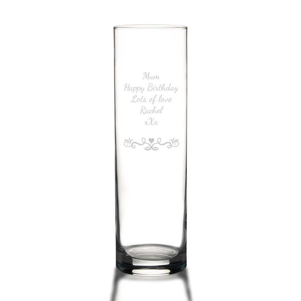 Personalised Tall Cylinder Vase Love Heart Filigree - Click Image to Close