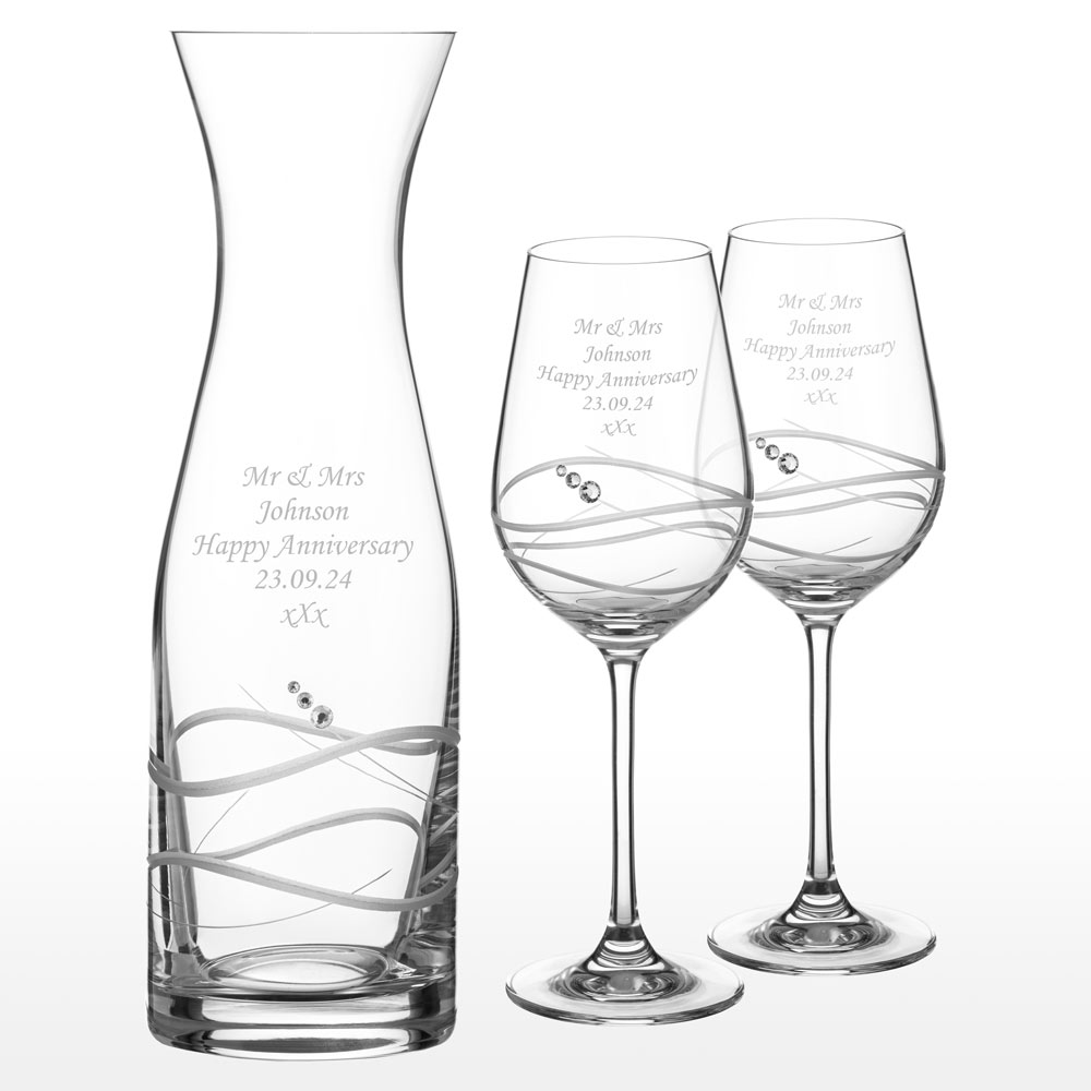 Personalised Wine Glass & Carafe Set With Swarovski Elements - Click Image to Close