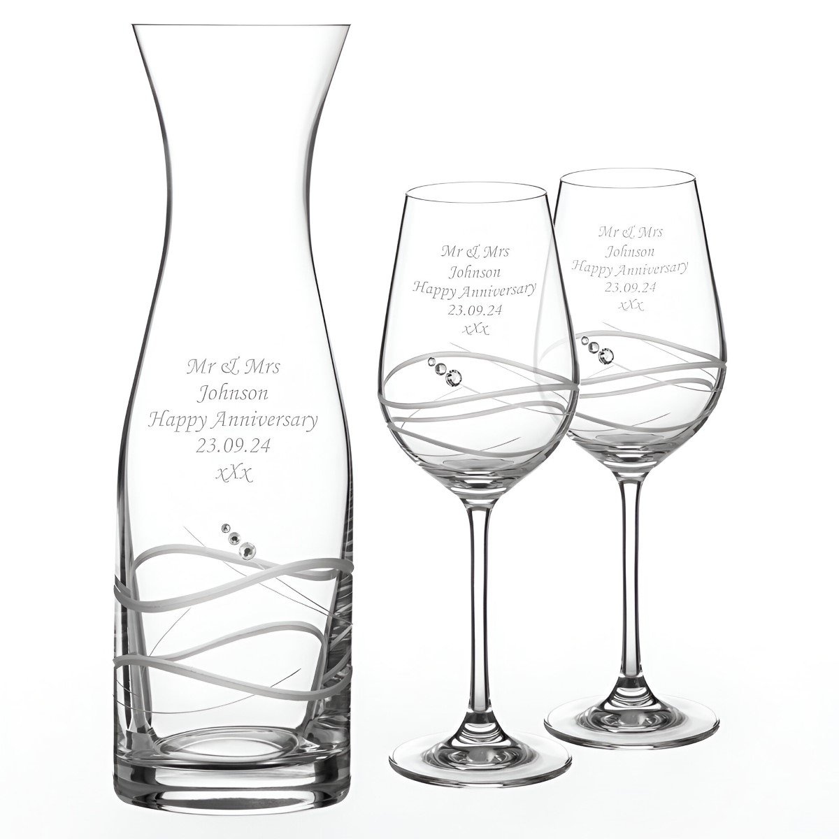 Personalised Wine Glass & Carafe Set With Swarovski Elements - Click Image to Close