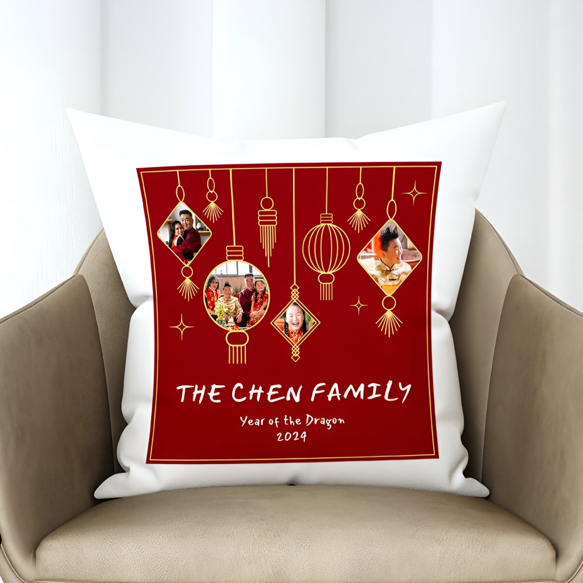 Personalised Chinese Lantern Photo Cushion - Click Image to Close