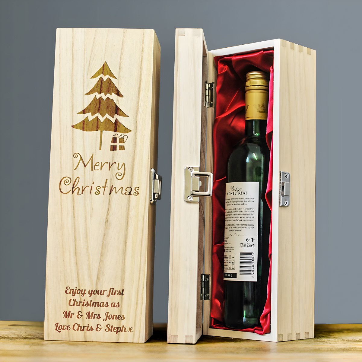 Personalised Wooden Wine Box - Christmas Gift - Click Image to Close