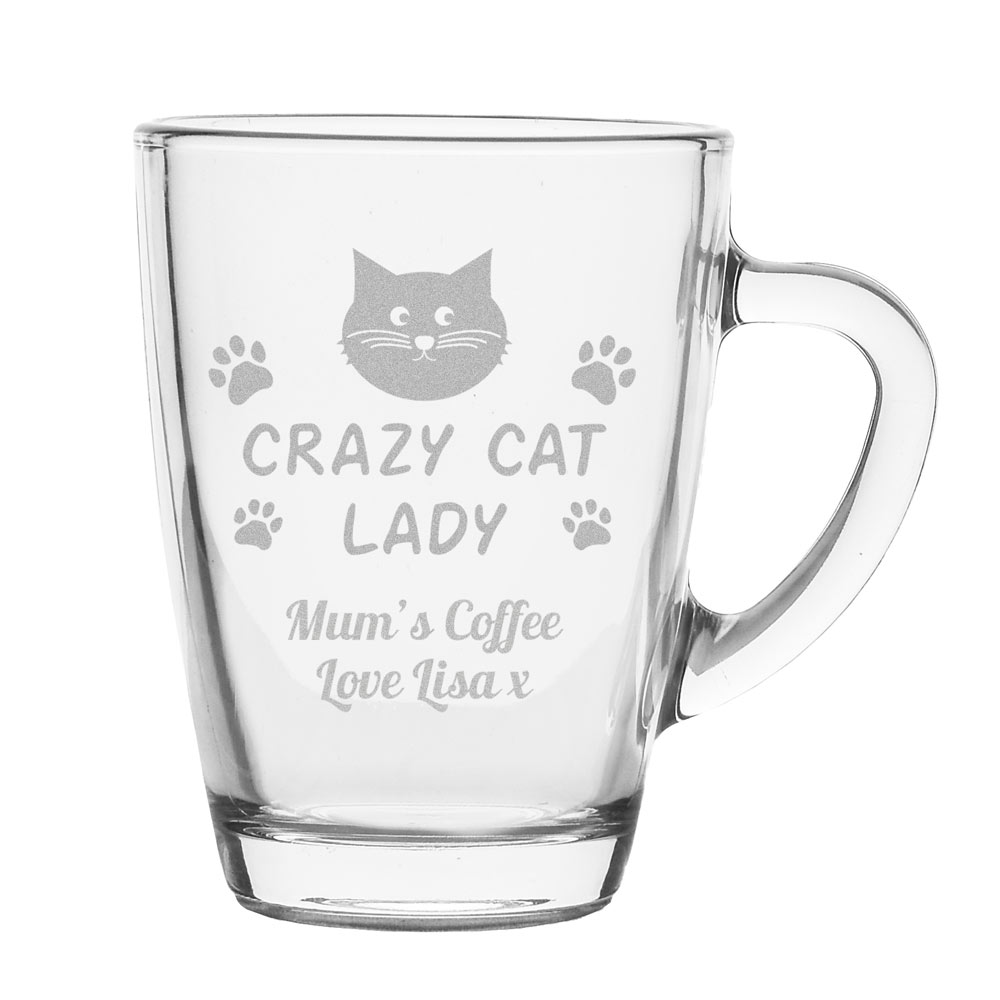 Crazy Cat Lady Personalised Glass Mug - Click Image to Close
