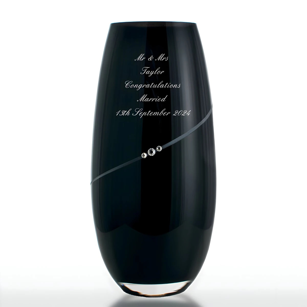 Engraved Black Crystal Vase With Swarovski Elements - Click Image to Close