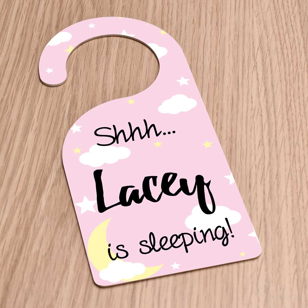 Personalised Pink Baby Is Sleeping Door Hanger - Click Image to Close