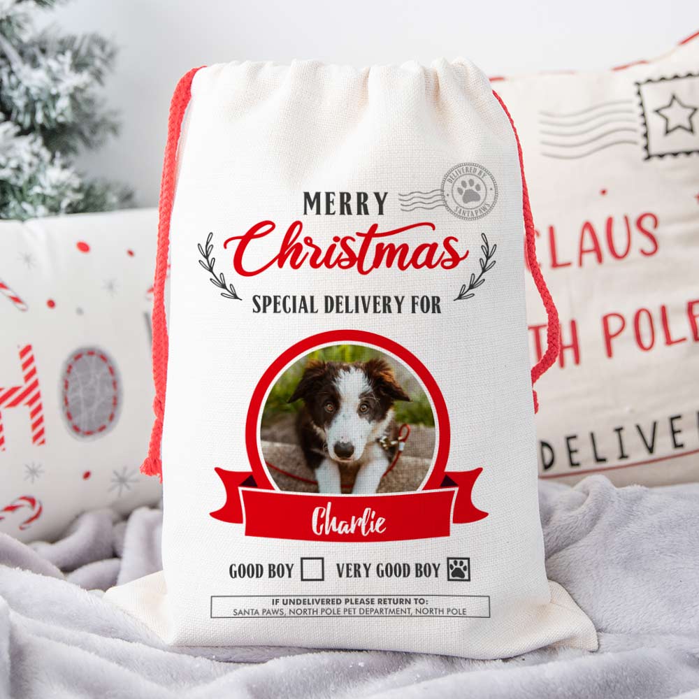 Personalised Dog Santa Sack Photo Upload Christmas Gift - Click Image to Close