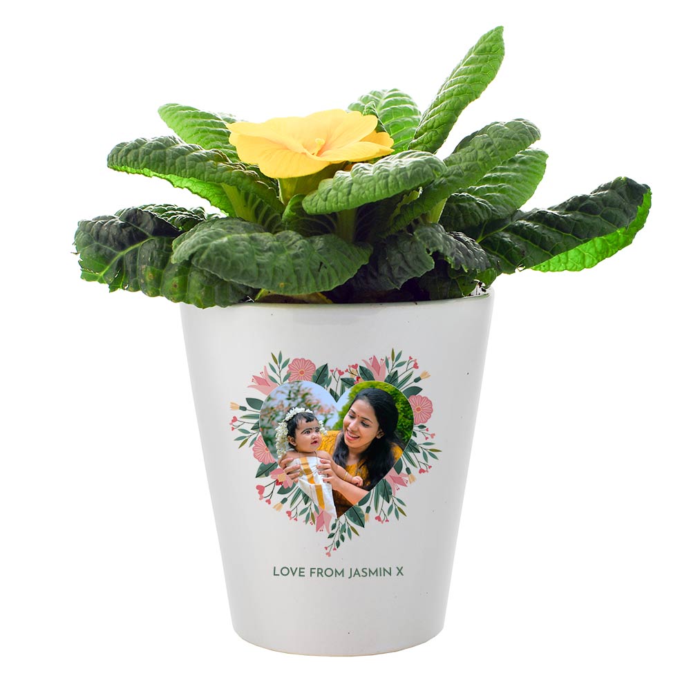 Personalised Photo Upload Heart Floral Wreath Plant Pot - Click Image to Close