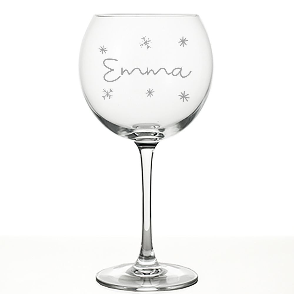 Personalised Christmas Any Name Snowflake Gin Glass - Click Image to Close