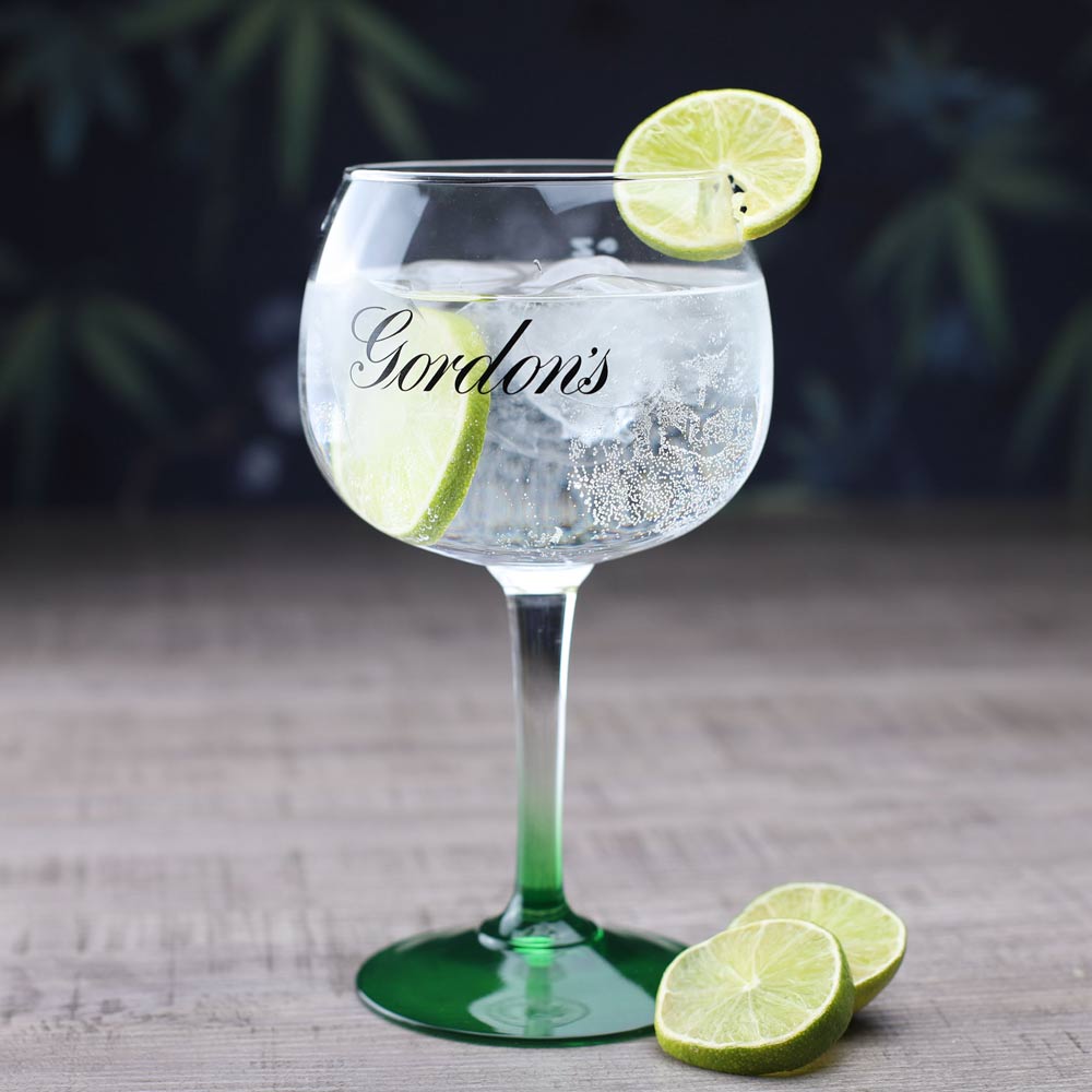 Personalised Gordons Gin Glass Green Stem 70cl - Click Image to Close
