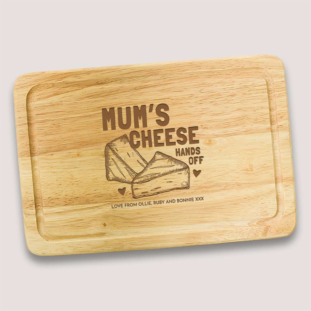 Personalised Mum's Cheese Board Hands Off - Click Image to Close