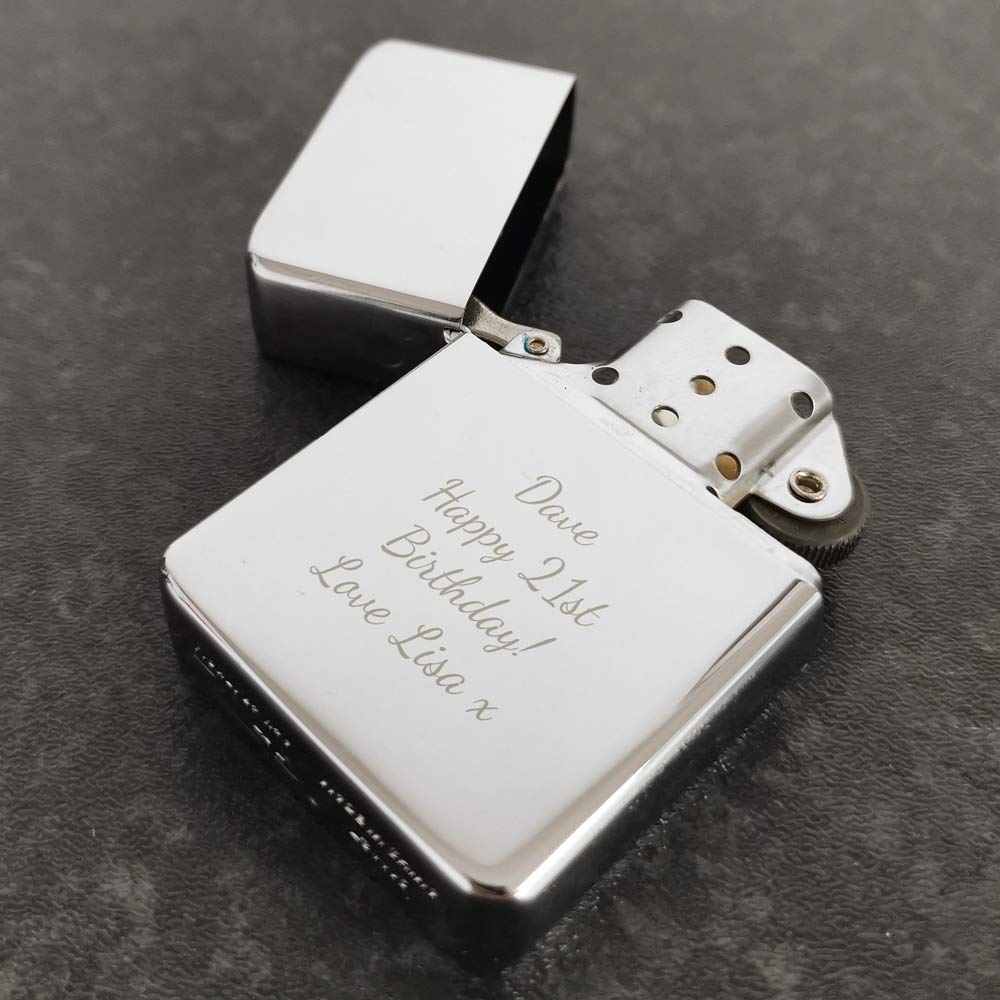 Personalised Silver Birthday Lighter Gift Him Her Dad Brother 18th 21st 40th 