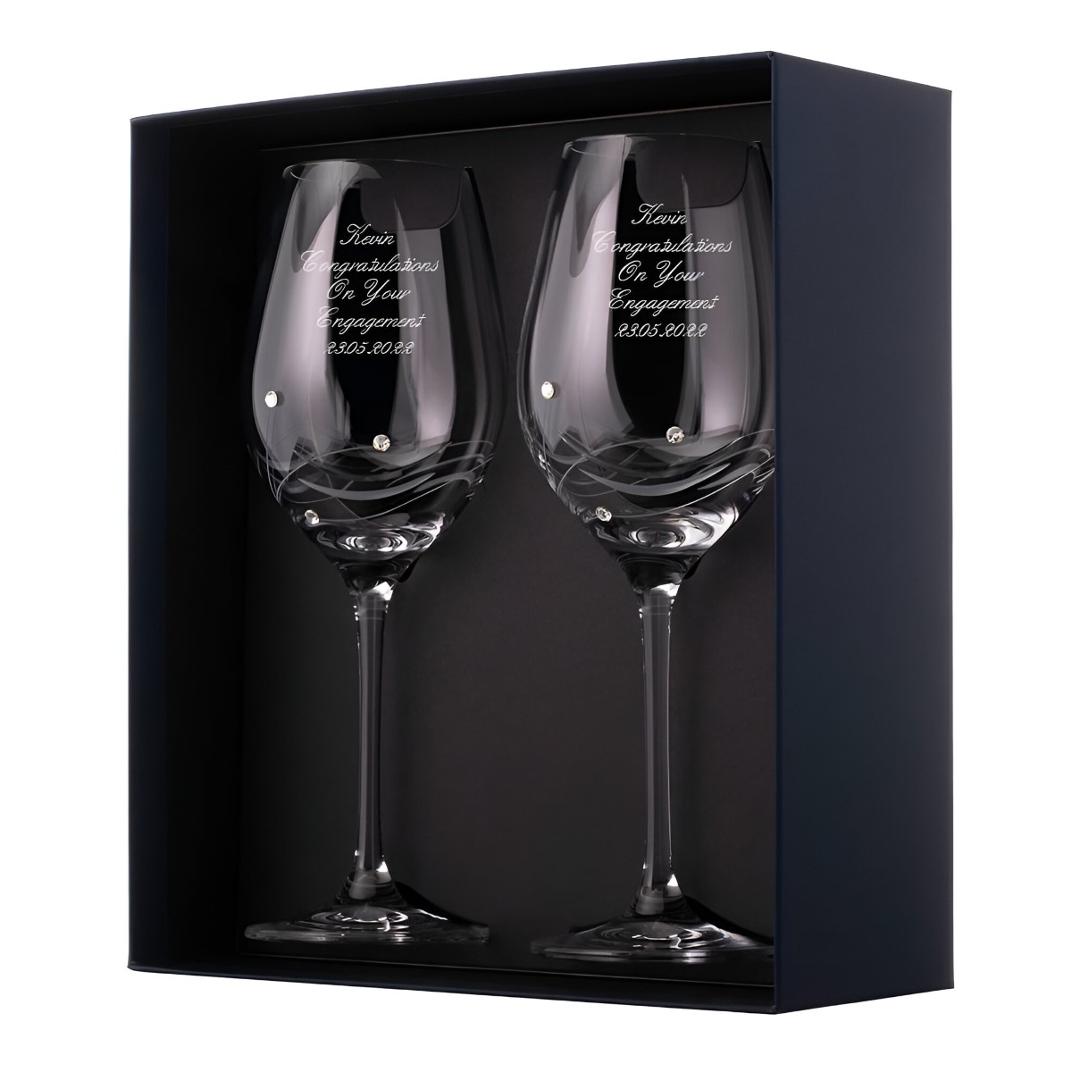 Personalised Wine Glass Set With Swarovski Elements - Click Image to Close