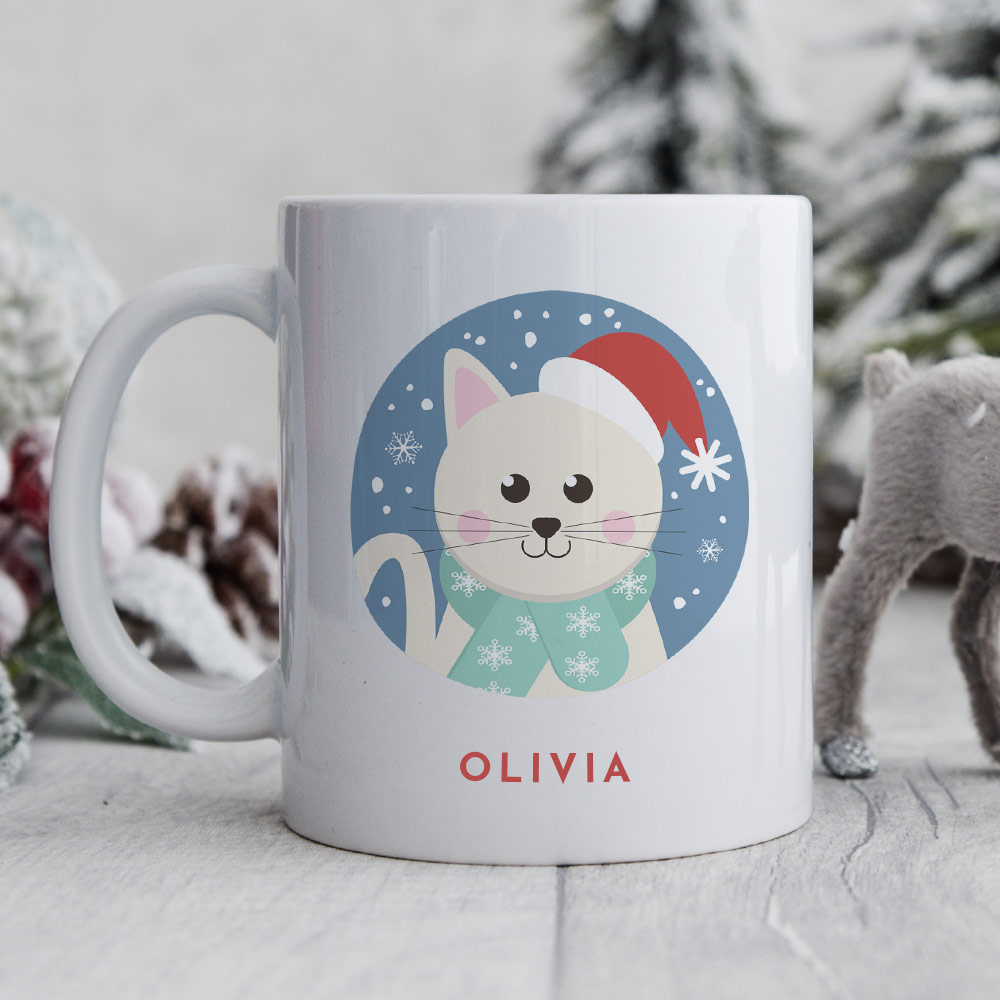 Personalised White Cat Christmas Mug - Click Image to Close
