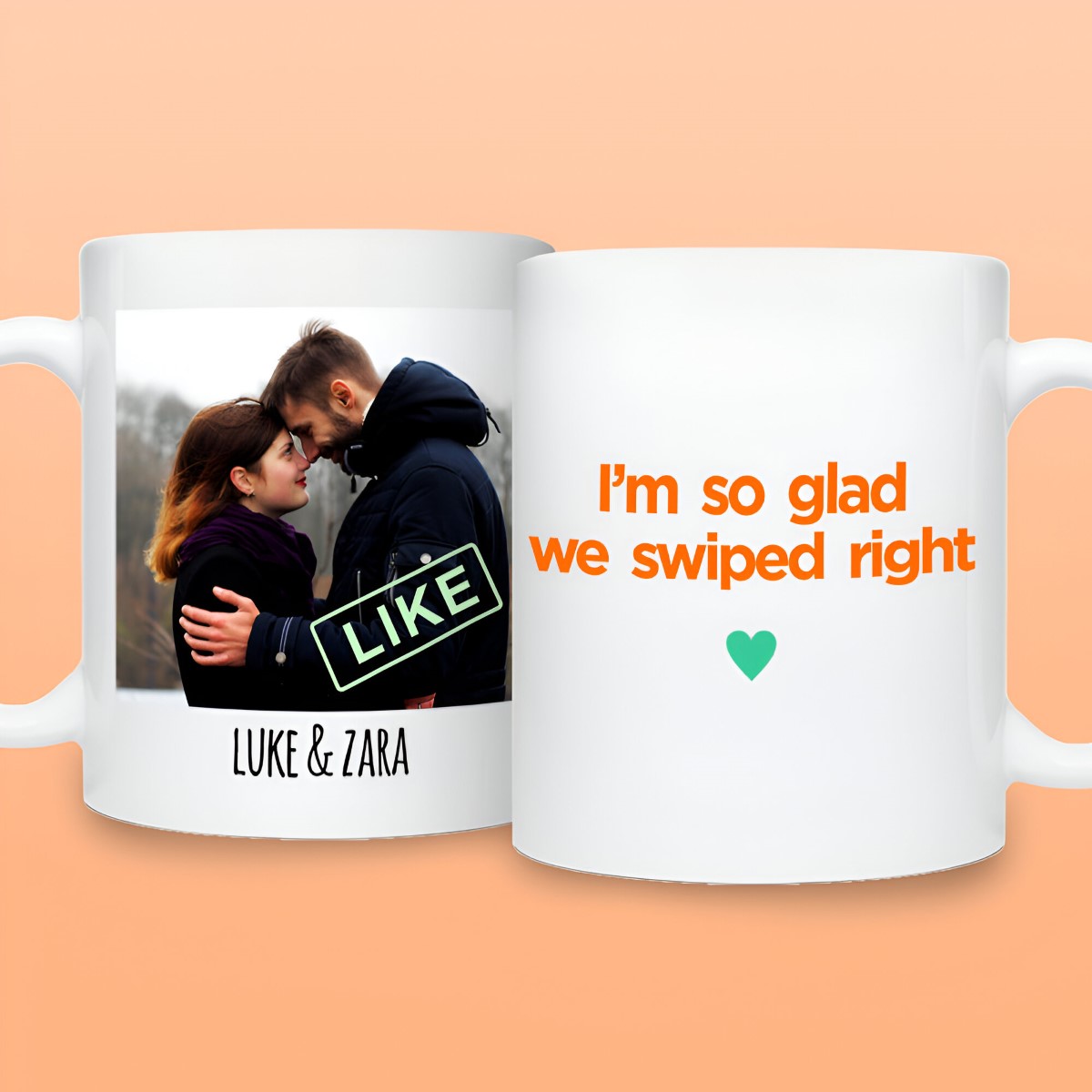 Personalised Photo Mug - Glad I Swiped Right Funny Gift For Couples - Click Image to Close