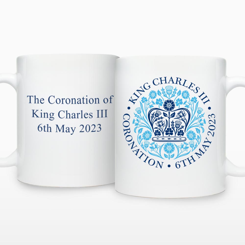 Personalised King Charles III Coronation Mug 2023 - Blue Emblem - Click Image to Close