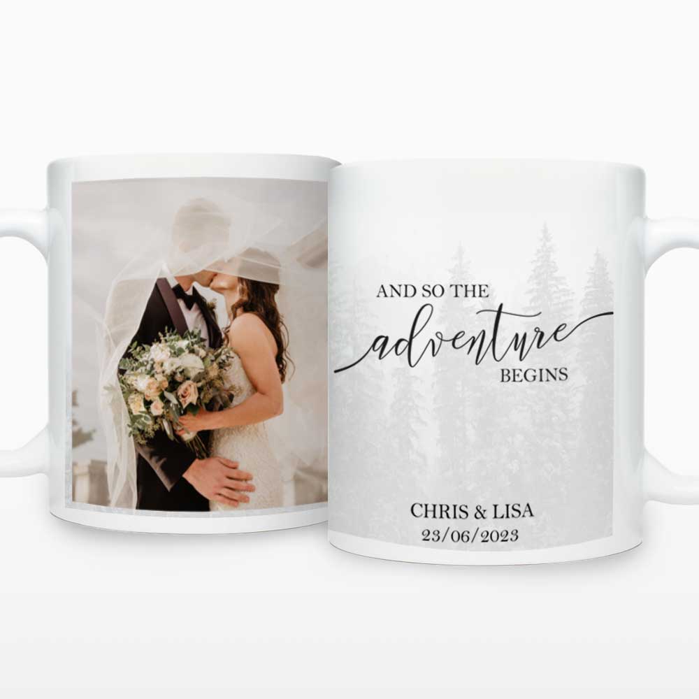Personalised Photo Mug - And So The Adventure Begins - Click Image to Close