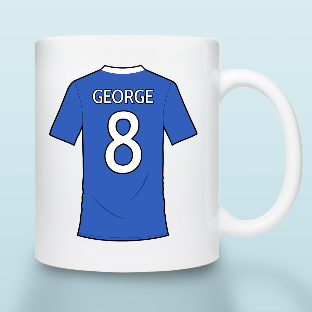 Personalised London Blue Football Shirt Mug - Click Image to Close