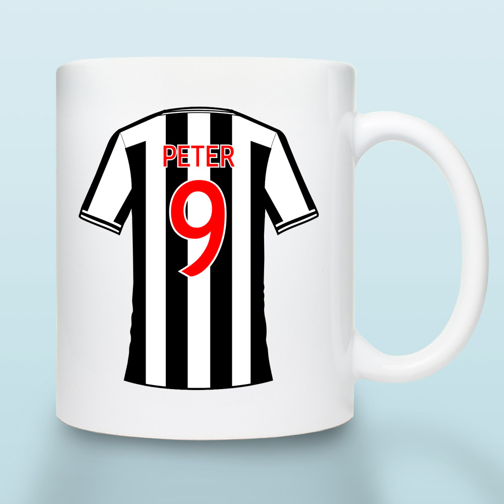 Personalised Tyneside Black And White Football Shirt Mug - Click Image to Close
