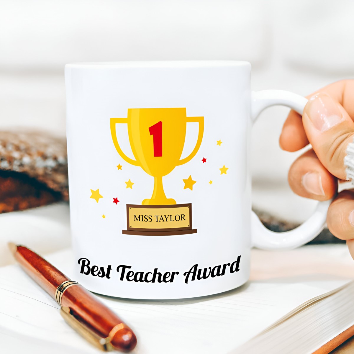 Personalised Best Teacher Trophy Mug - Click Image to Close