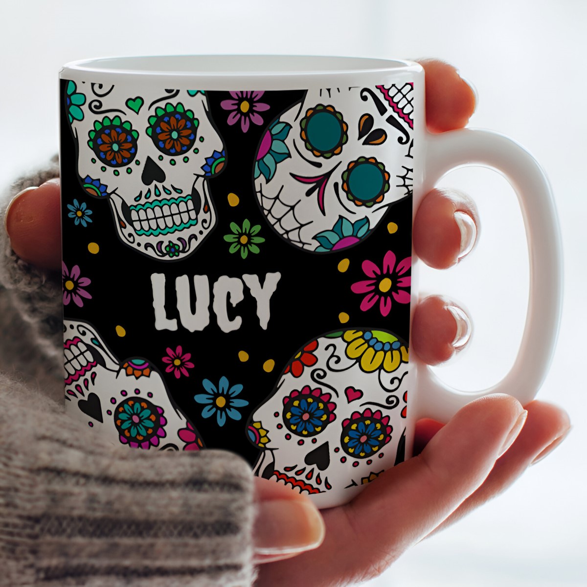 Personalised Black Sugar Skull Mug - Click Image to Close