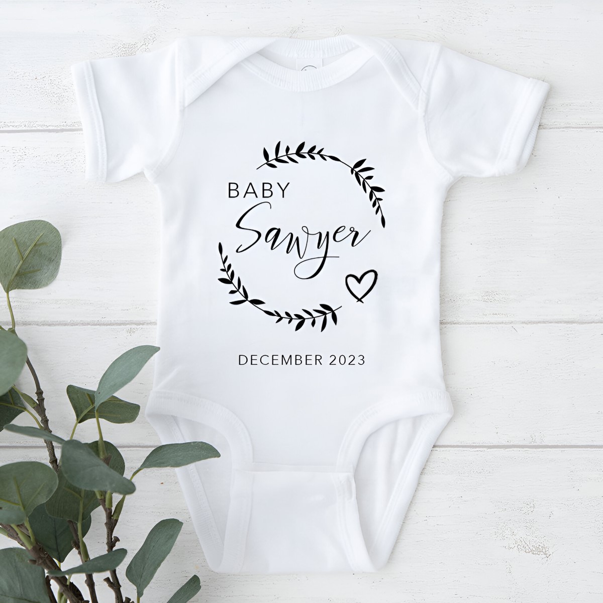 Personalised Heart Wreath Babygrow - Click Image to Close