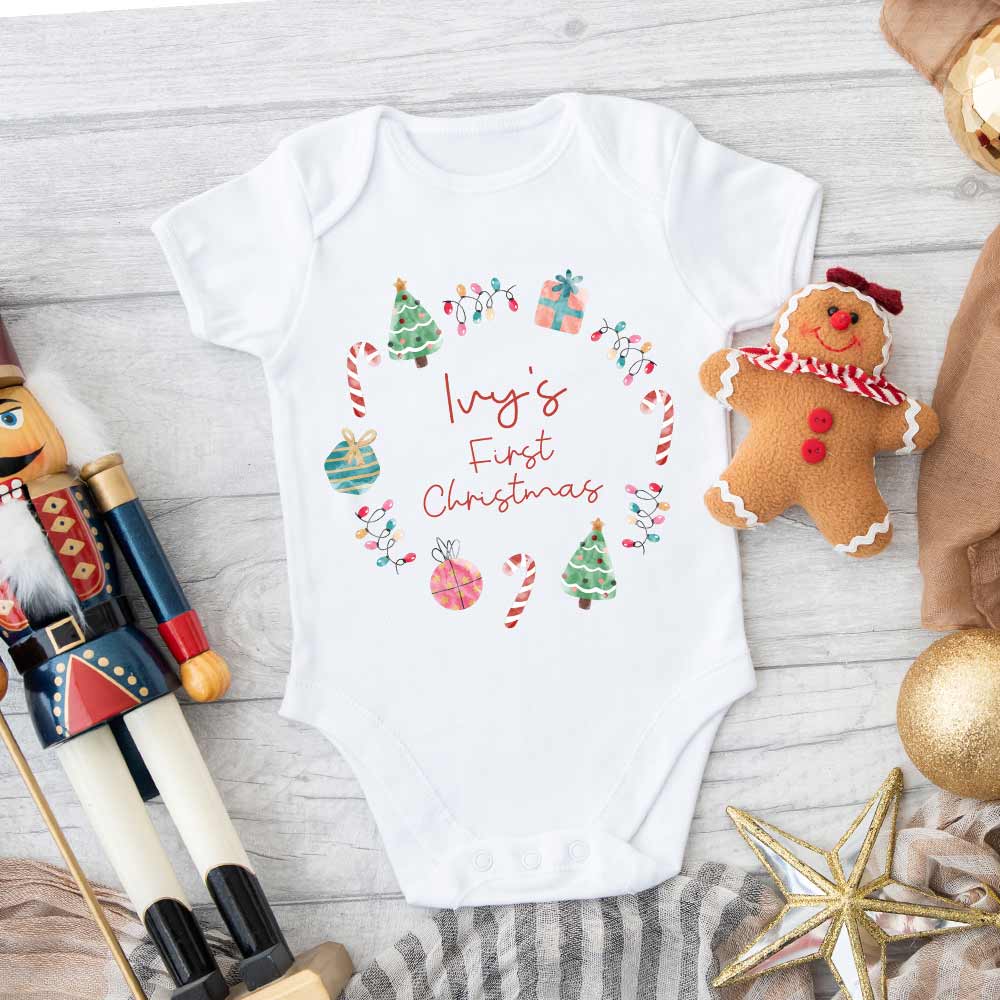 Personalised First Christmas Baby Grow - Click Image to Close