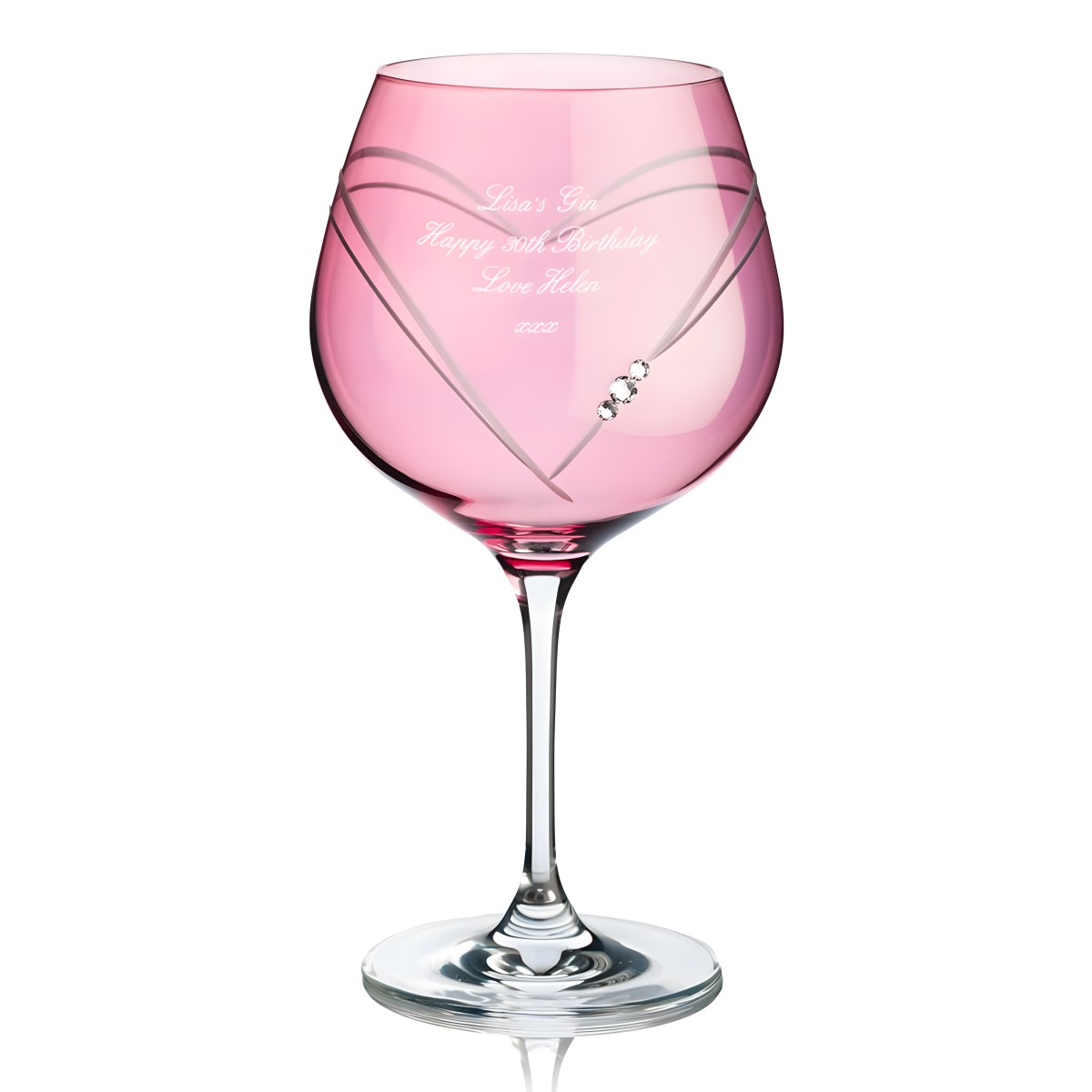 Personalised Pink Heart Diamante Gin Glass With Swarovski Crystals - Click Image to Close