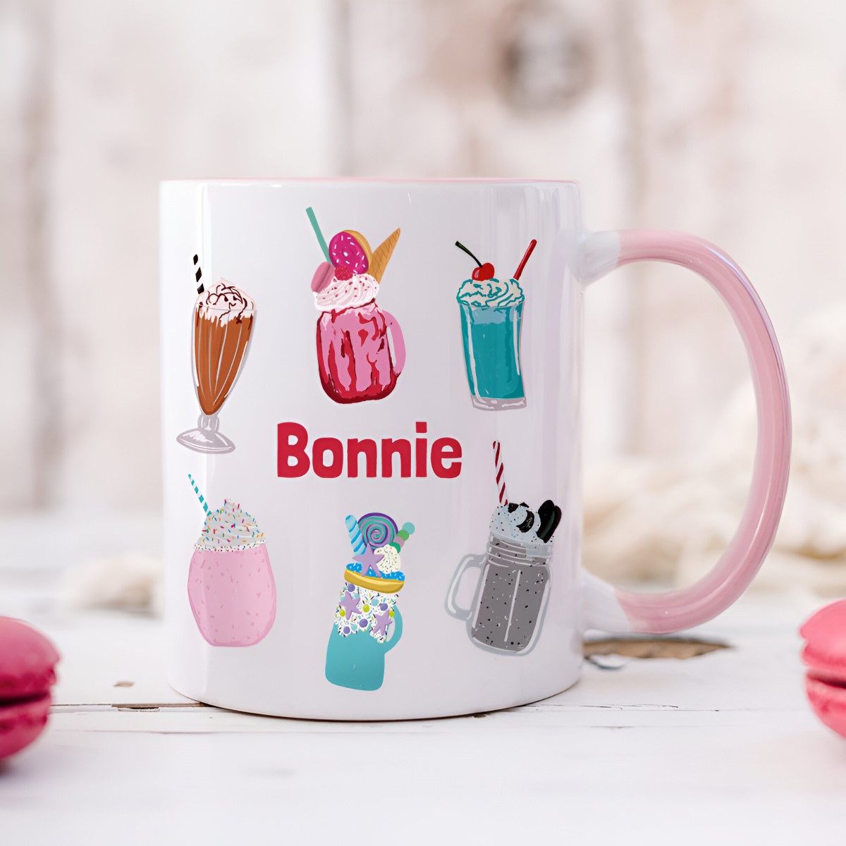 Personalised Milkshake and Freakshake Kids Pink Mug - Click Image to Close