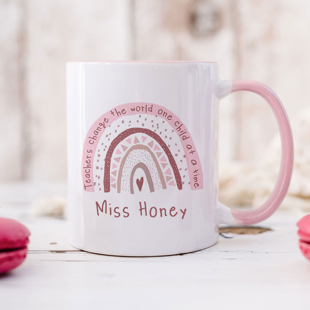 Personalised Pink Rainbow Mug For Teacher - Click Image to Close