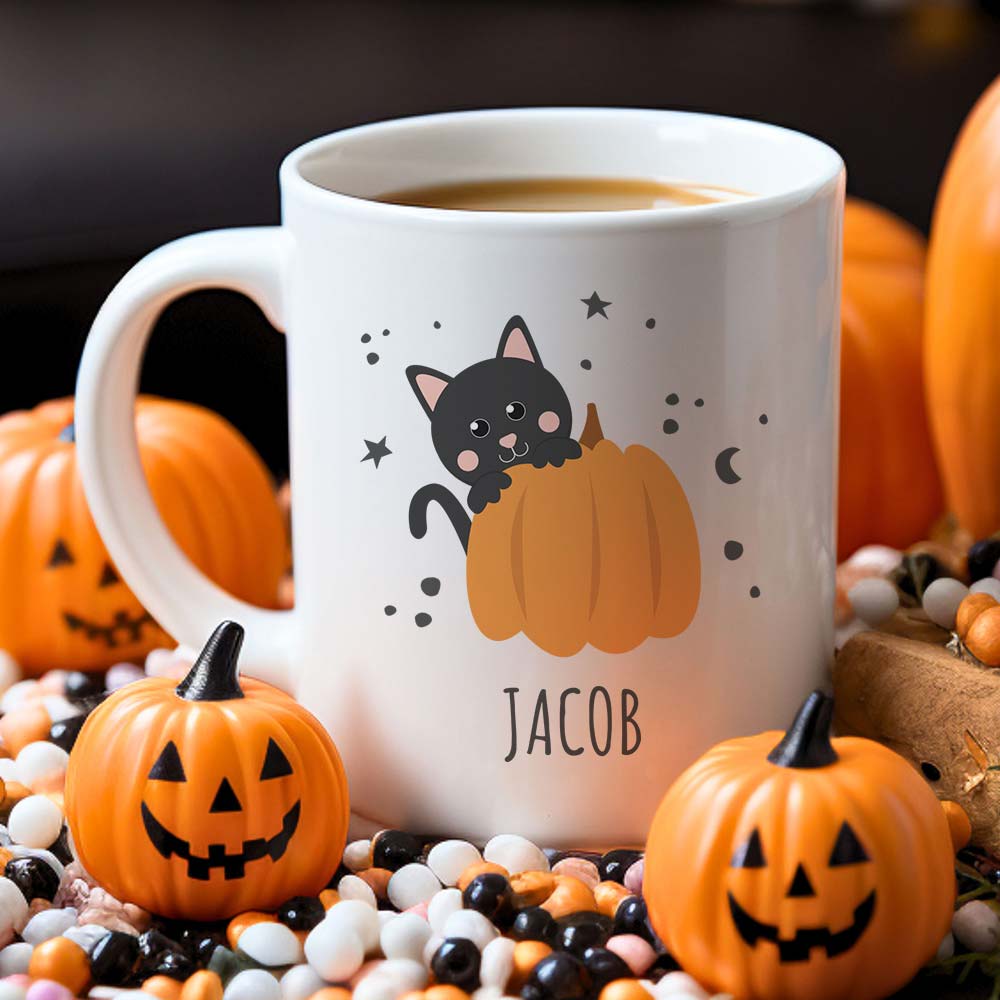 Personalised Pumpkin Cat Halloween Mug - Click Image to Close